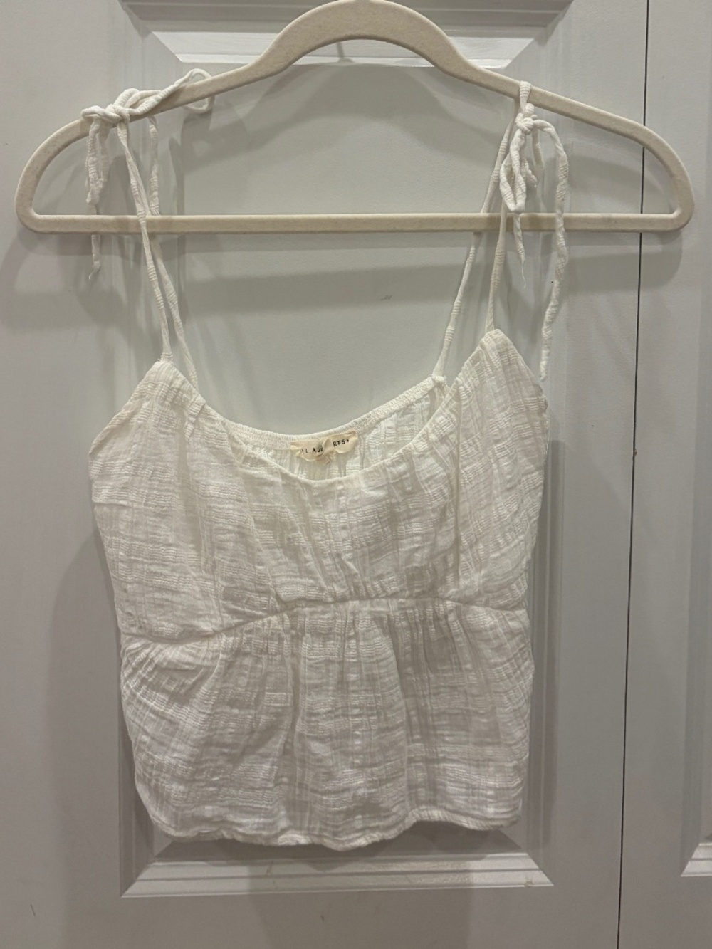 LA Hearts L.A. Hearts White Textured Tie Strap Babydoll Tank Top - Picture 1 of 3